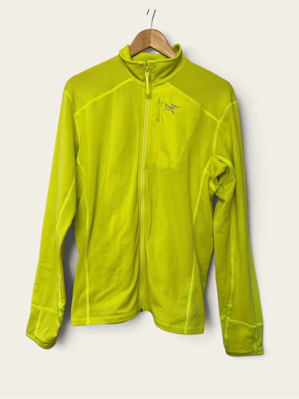 Arc'teryx Delta Jacket Mens Size Medium Neon Lime Yellow Grid Fleece Full Zip M
